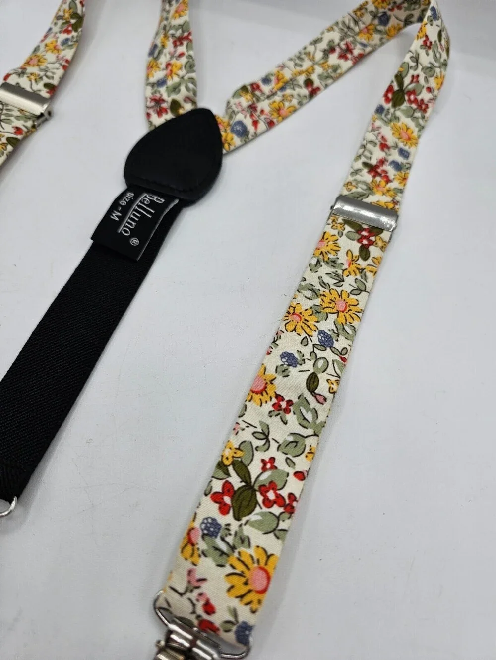 Belluno Kids Sz M Suspenders Cotton Linen Blend Floral Yellow Green